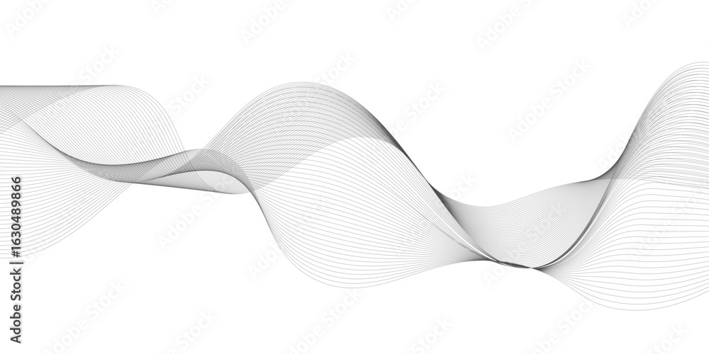 Poster abstract vector background with black wavy lines, abstract wavy technology curve lines on transparen