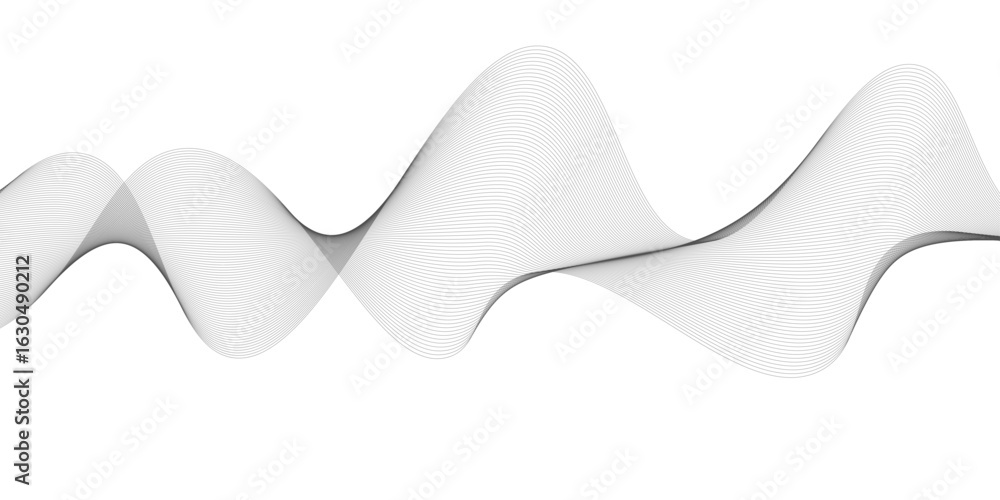 Aufkleber abstract vector background with black wavy lines, abstract wavy technology curve lines on transparen