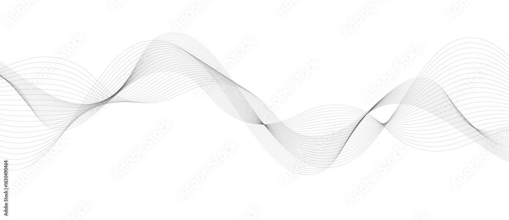 Poster abstract vector background with black wavy lines, abstract wavy technology curve lines on transparen
