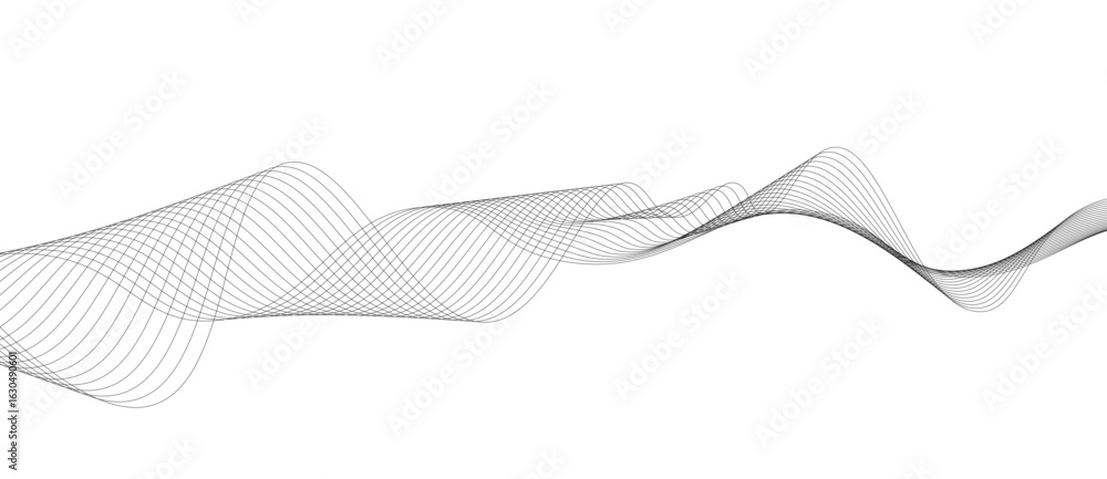 Aufkleber abstract vector background with black wavy lines, abstract wavy technology curve lines on transparen