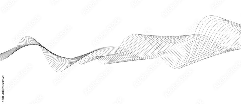 Poster abstract vector background with black wavy lines, abstract wavy technology curve lines on transparen