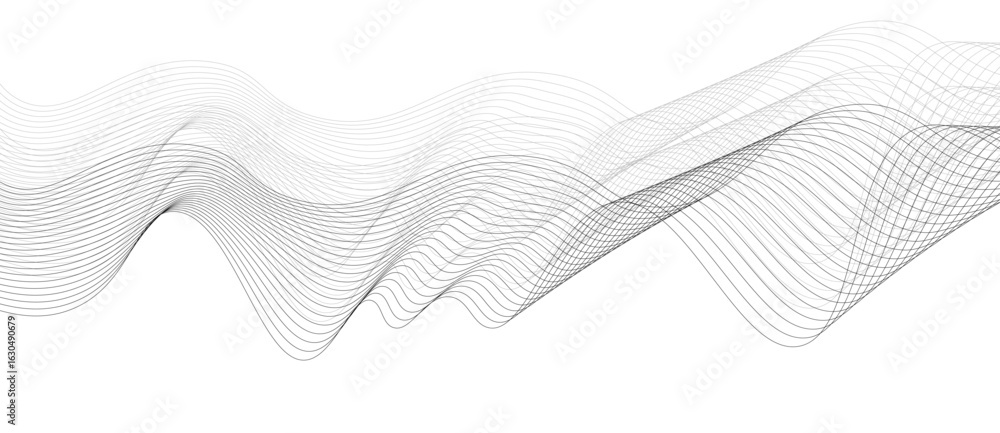 Poster abstract vector background with black wavy lines, abstract wavy technology curve lines on transparen