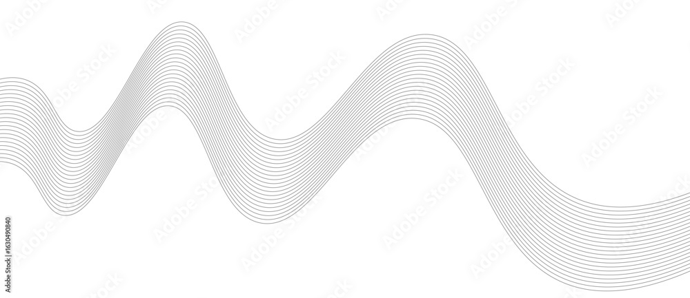 Poster abstract vector background with black wavy lines, abstract wavy technology curve lines on transparen