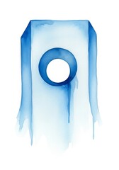 Serene Blue Abstract Form - A watercolor painting of a blue structure with a central circular hole, symbolizing openness, mystery, depth, serenity, and transition
