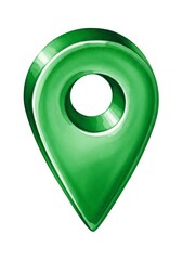 Shiny Green 3D Map Pin Location Marker - A vibrant green, three-dimensional map pin, symbolizing location, navigation, travel, destination, and guidance