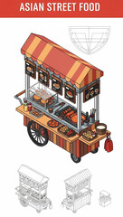Vibrant Asian Street Food Cart Offering Delicious Meals For Sale