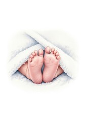 Sweet Little Feet: A Newborn's Cozy Embrace - A heartwarming of a baby's tiny feet nestled in a soft white blanket. Symbolizing innocence, new beginnings, love, purity, and comfort