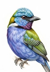 Vibrant Jewel: A Close-Up Bird Portrait - A detailed illustration of a vividly colored bird, symbolizing beauty, nature, freedom, vibrancy, and artistry