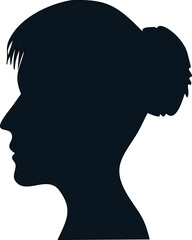 Side view of woman’s face in black silhouette, modern vector style.

