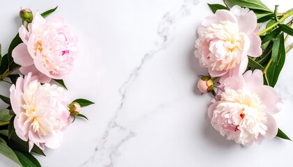Fototapeta premium Delicate pink peonies on marble