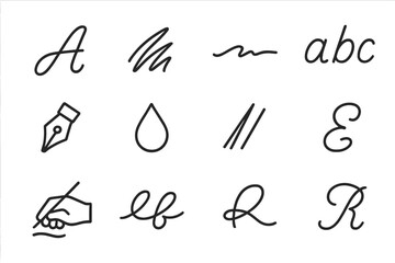 Black and white calligraphy icons set on dark background