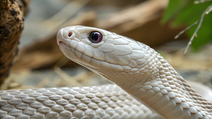 Obraz premium Albino snake close up portrait reptile wildlife nature animal scales exotic pet serpent dangerous beauty