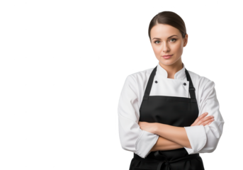 Confident Female Chef with Arms Crossed on White Background