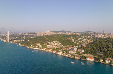 Fototapeta premium Aerial View of Coastal Istanbul Cityscape with Vibrant Architecture and Lush Greenery. Turkey
