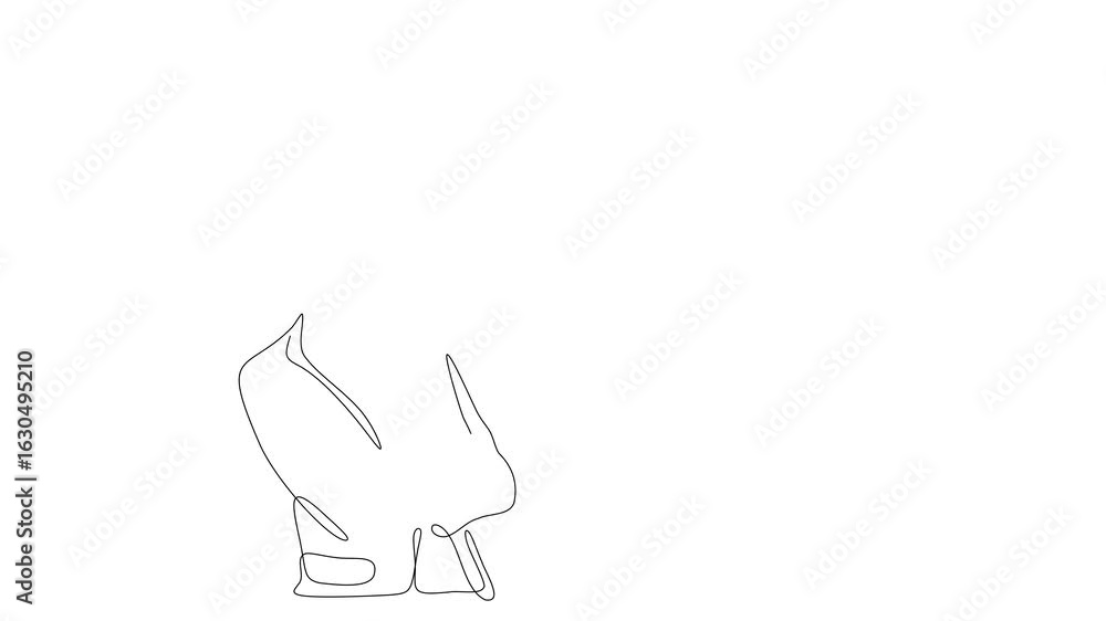 Poster animated self drawing of continuous line draw man and gears. full length one line animation. 4k