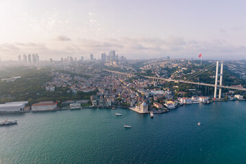 Fototapeta premium Istanbul, Turkey. Grand Mecidiye Mosque, Istanbul Canal, Bosphoros canal.