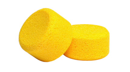 Foam earplugs with compressed texture background isolated on a Transparent background, PNG file.