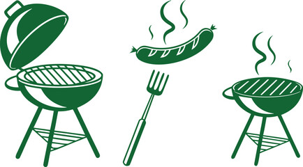 Barbecue Grill Icon Set With Sausage and Fork cooking food