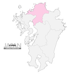 日本地図 九州 福岡県 県境有り 03