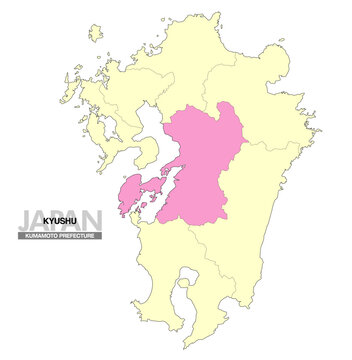 日本地図 九州 熊本県 県境有り 02