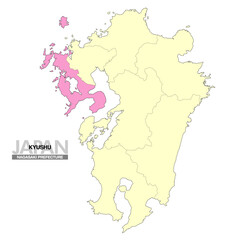 日本地図 九州 長崎県 県境有り 02