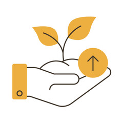 Growth Line Icon with Plant and Arrows.