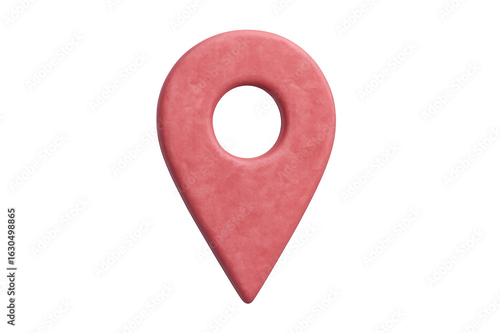 Poster 3d rendering of a red location pin icon with a textured surface, isolated on a transparent backgroun