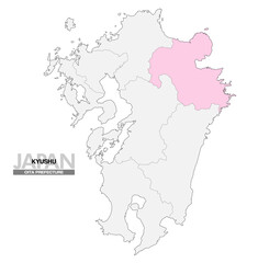 本地図 九州 大分県 県境有り 03