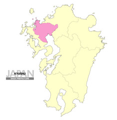 日本地図 九州 佐賀県 県境有り 02