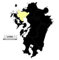日本地図 九州 佐賀県 県境有り 01