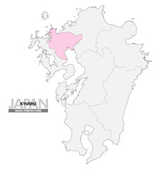 日本地図 九州 佐賀県 県境有り 03