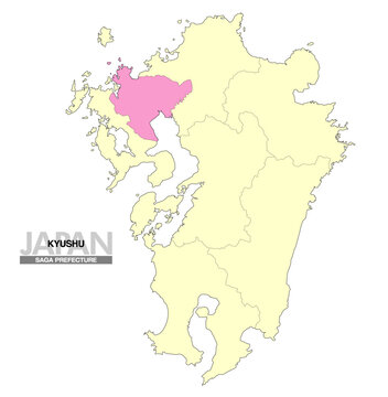 日本地図 九州 佐賀県 県境有り 02