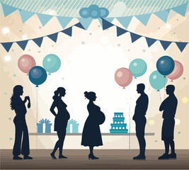  Baby Shower Party with Pregnant Women and Guests Silhouettes