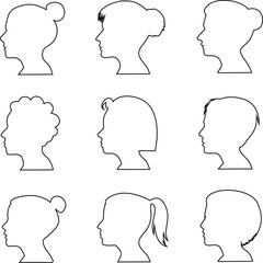 Elegant woman face outline icons in vector style, ideal for beauty, skincare, fashion, and wellness branding projects.

