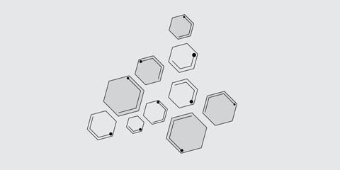 white and gray hexagon honeycomb geometric copy space. Geometric abstract background with black and white hexagons. Hexagonal Molecular structure abstract tech network pattern.