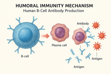 Humoral Immunity Mechanism: B-Cell to Plasma Cell Antibody Production [Illustration]