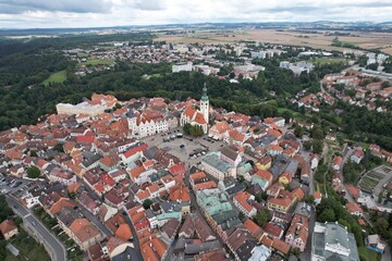 Tabor old town historical city center aerial view with medieval structures Bohemia Czech republic