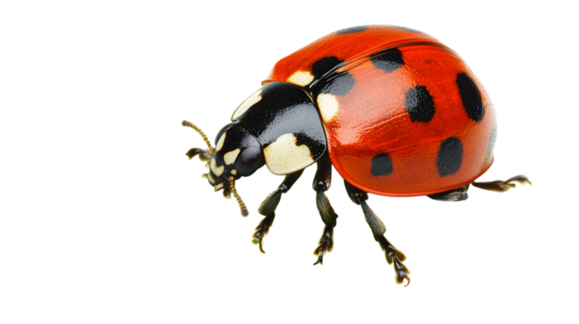 Vibrant ladybug macro detail captures intricate textures and vibrant colors of this beneficial insect isolated on white background 