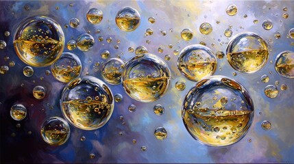 Golden spheres in a dreamy, ethereal space.