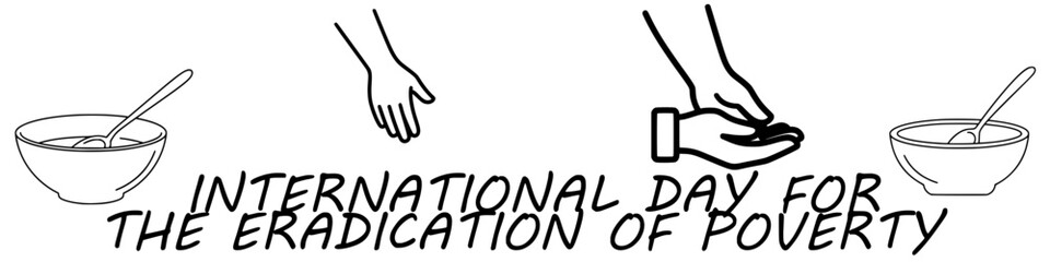 Fototapeta premium Poverty Awareness Icons – Empty Bowl & Helping Hand – Humanitarian Line Pack