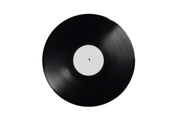 A black vinyl record with a white label, png, transparent