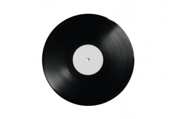 A black vinyl record with a white label, png, transparent