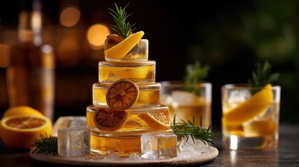 Unique tree sculpture with whiskey and gin bottles for creative decor and holiday display