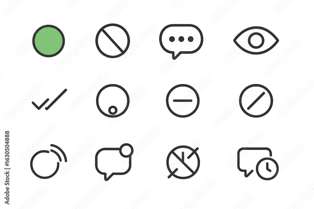Poster set of subtle notification icons with green highlighted circle