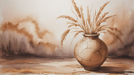 Abstract watercolor painting with organic shapes and earthy tones watercolor background