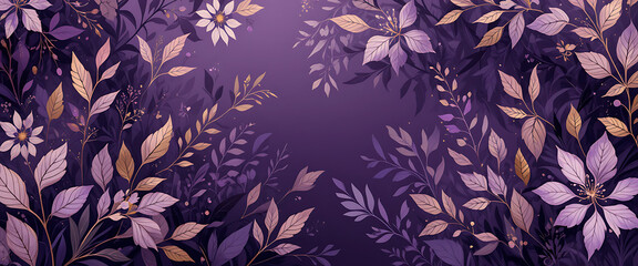 water colors artistic flowers seamless pattern outline style in purple gradient color multiple layers style, maintaining golden ratio, dark and lights playing in harmony, intricate details, minimalist