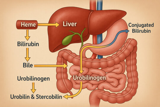 Bilirubin Metabolism and Excretion Diagram - Illustration