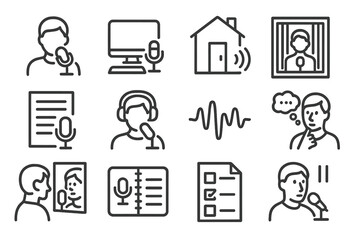 Audio and voice recognition icons for various communication concepts