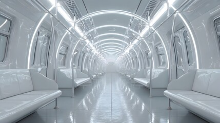 Obraz premium Empty subway train car, interior shot, futuristic look, tunnel background, mockup