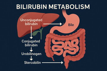 Bilirubin Metabolism Diagram: Liver, Bile, Intestines - Illustration